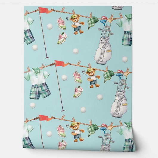 reppy Little Golfer Clothesline on light blue 壁紙 (ほどく)