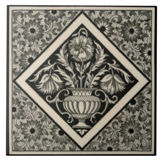 Reproアンティークミントンエステティックブラックトランスファーウェア タイル (正面)