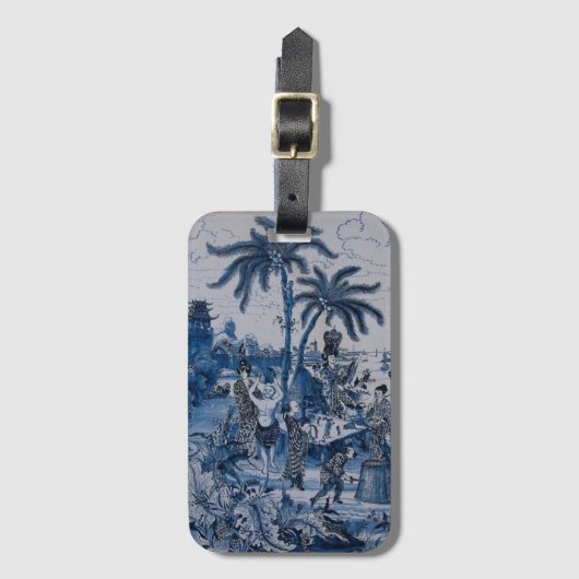 Reproチノイスリーデルフトブルーとホワイトタイル ラゲッジタグ (正面縦)