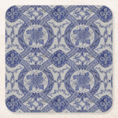 Reproポルトガル語ブルージオメトリックアズレホスフローラ スクエアペーパーコースター (正面)