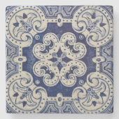 Reproポルトガル語ブルージオメトリックアズレホスフローラ ストーンコースター (正面)