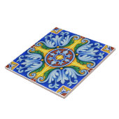 Reproポルトガル語ブルージオメトリックアズレホスフローラ タイル (側面)