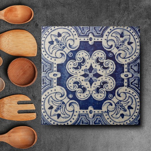 Reproポルトガル語ブルージオメトリックアズレホスフローラ タイル