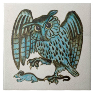 Reproヴィンテージ1880s De Morgan Blue Owl & Rat タイル