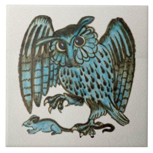 Reproヴィンテージ1880s De Morgan Blue Owl & Rat タイル (正面)
