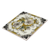 Repro素晴らしビクトリアン白黒金ゴールドフローラ タイル (側面)