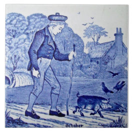 Repro 1879ウェッジウッドブルーカレンダーシリーズ10月 タイル