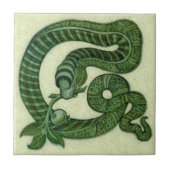Repro 1880s De Morgan Green Snake with Apple タイル (正面)