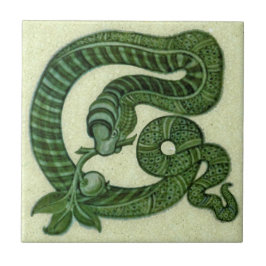 Repro 1880s De Morgan Green Snake with Apple タイル