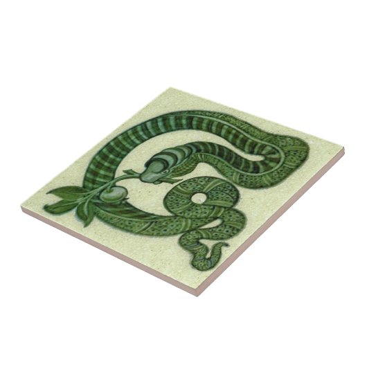 Repro 1880s De Morgan Green Snake with Apple タイル (側面)