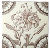 Repro 1885 Sepia Lily Transferware タイル (正面)