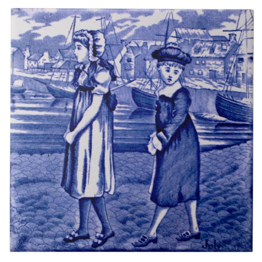 Repro 1885 Wedgwoodブルーカレンダー月7月 タイル (正面)