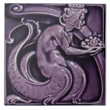 Repro 1900 Villeroy+Boch Purple Majolica Mermaid