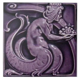 Repro 1900 Villeroy+Boch Purple Majolica Mermaid タイル