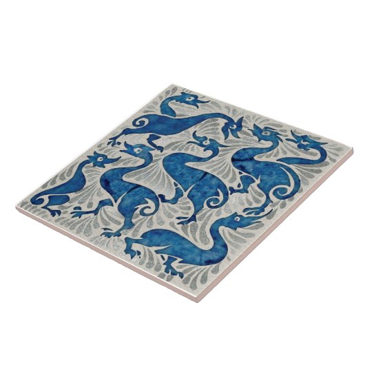 Repro De Morgan Ducks in Blue & Silver on White タイル (側面)