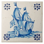 Repro Deftware Sail Ship Blue Delft Tile タイル (正面)