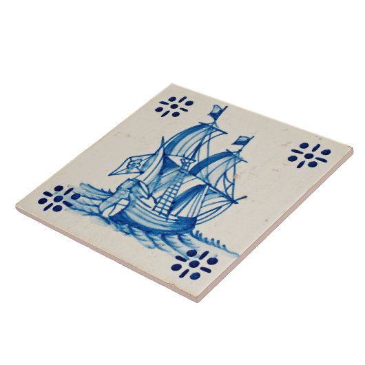Repro Deftware Sail Ship Blue Delft Tile タイル (側面)