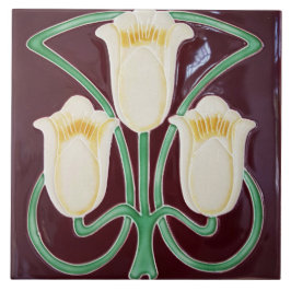 Repro Edwardian Art Nouveau Red Tulip Floral タイル