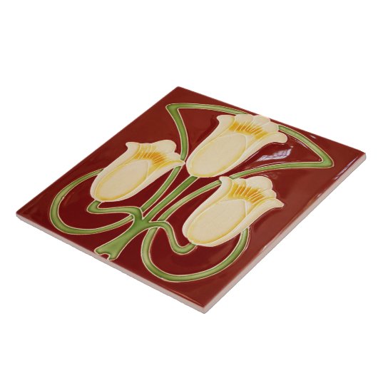Repro Edwardian Art Nouveau Red Tulip Floral Tile タイル (側面)