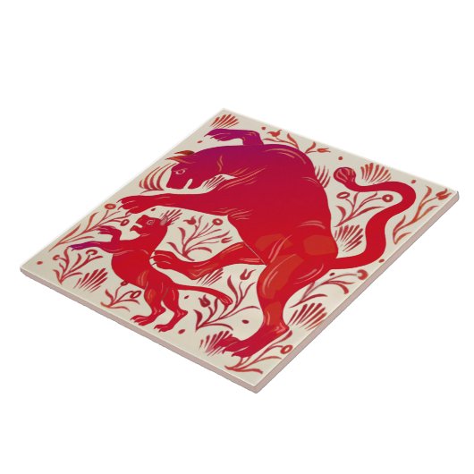 Repro Wm De Morgan Ruby Luster Cats (Panthers?) HP タイル (側面)