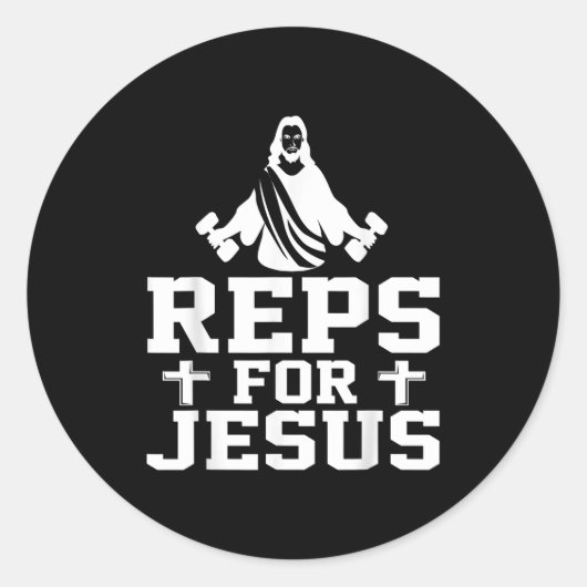 Reps For Jesus Funny Christian Gym Fitness Biceps  ラウンドシール (正面)