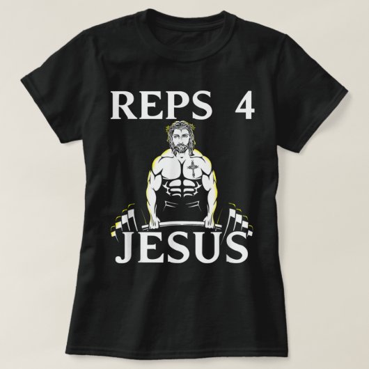 Reps For Jesus - Funny Weightlifting Tshirt for Ch Tシャツ (デザイン正面)