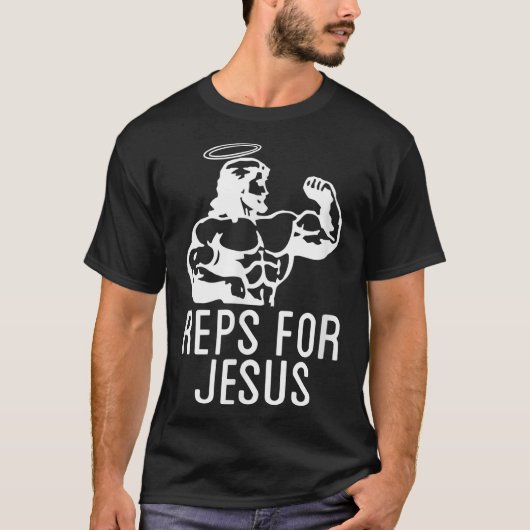 Reps For Jesus Muscular Swole Big Jesus Funny Lift Tシャツ (正面)