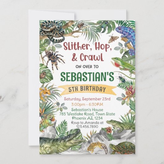 Reptile Birthday Invitation Template, Customizable 招待状 (正面)