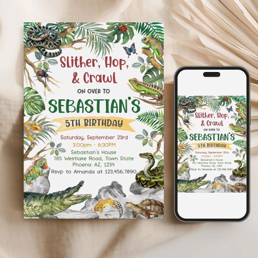 Reptile Birthday Invitation Template, Customizable 招待状
