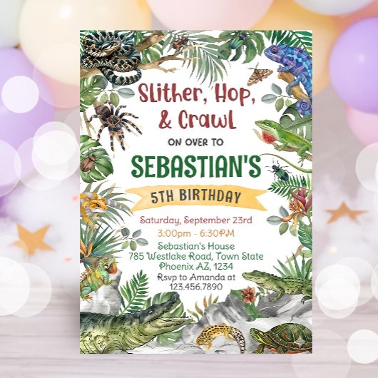 Reptile Birthday Invitation Template, Customizable 招待状