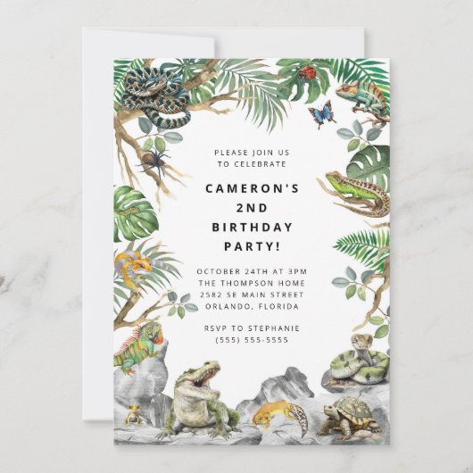 Reptile Slither Crawl Snake Turtle Birthday 招待状 (正面)