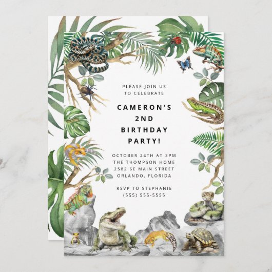 Reptile Slither Crawl Snake Turtle Birthday 招待状 (正面/裏面)