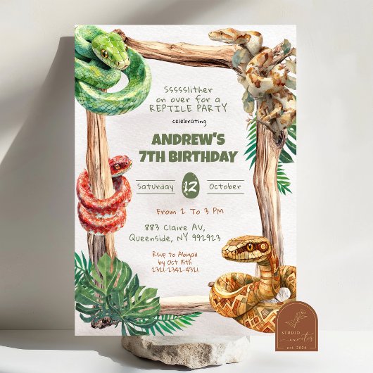 Reptiles Snakes Boy Birthday Invitation 招待状