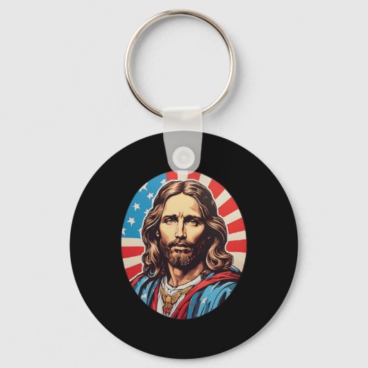 Republican Jesus – Bold Pop Art With American Flag キーホルダー (正面)