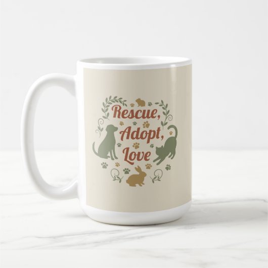 Rescue, Adopt, Love コーヒーマグカップ (左)