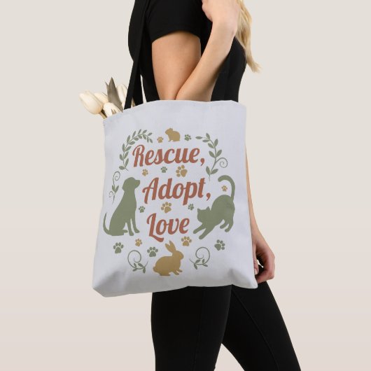 Rescue, Adopt, Love トートバッグ (クローズアップ)
