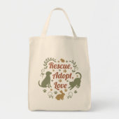 Rescue, Adopt, Love トートバッグ (正面)