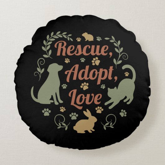 Rescue, Adopt, Love ラウンドクッション (正面)