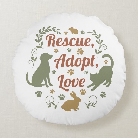 Rescue, Adopt, Love ラウンドクッション (正面)