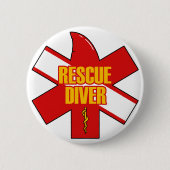 Rescue Diver Cross Dive Flag Yellow Font Button 缶バッジ (正面)