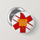 Rescue Diver Cross Dive Flag Yellow Font Button 缶バッジ (正面&裏面)