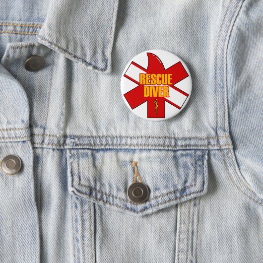 Rescue Diver Cross Dive Flag Yellow Font Button 缶バッジ (インサイチュ)