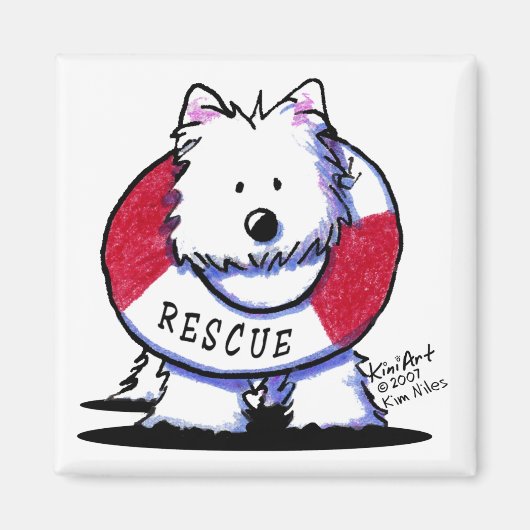 Rescue Westie Square White Magnets マグネット (正面)