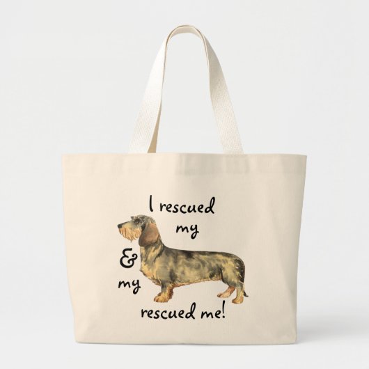 Rescue Wirehaired Dachshund ラージトートバッグ (正面)