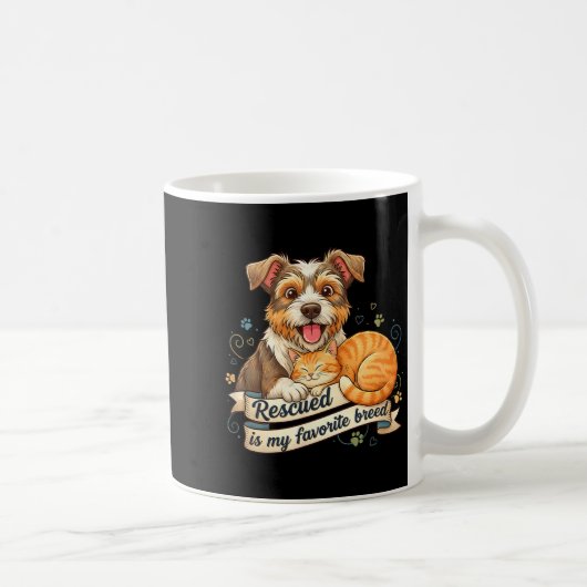 Rescued Is My Favorite Breed Dog Cat Pet Adoption  コーヒーマグカップ (右)