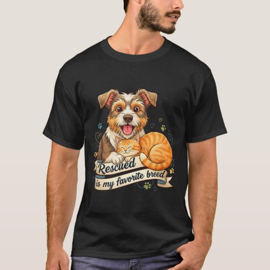 Rescued Is My Favorite Breed Dog Cat Pet Adoption  Tシャツ (正面)