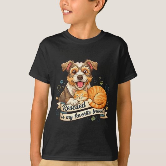 Rescued Is My Favorite Breed Dog Cat Pet Adoption  Tシャツ (正面)