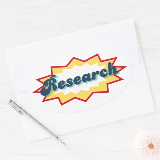 Research Sticker, comic book pop design 楕円形シール (封筒)