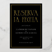 Reserva La Fecha ブラック ホワイト スペイン 結婚式 写真 箔招待状 (正面)