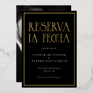 Reserva La Fecha ブラック ホワイト スペイン 結婚式 写真 箔招待状